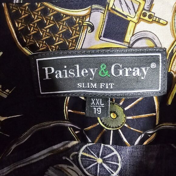 Paisley & Gray Big & Tall Mens Slim Fit Coach Print Button Down Long Sleeve XXL - Picture 3 of 12